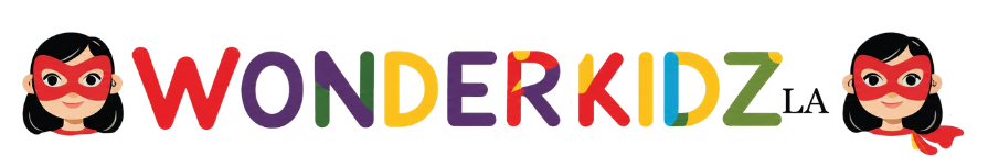 Wonderkidz in colorful hand-drawn lettering with masked superhero characters